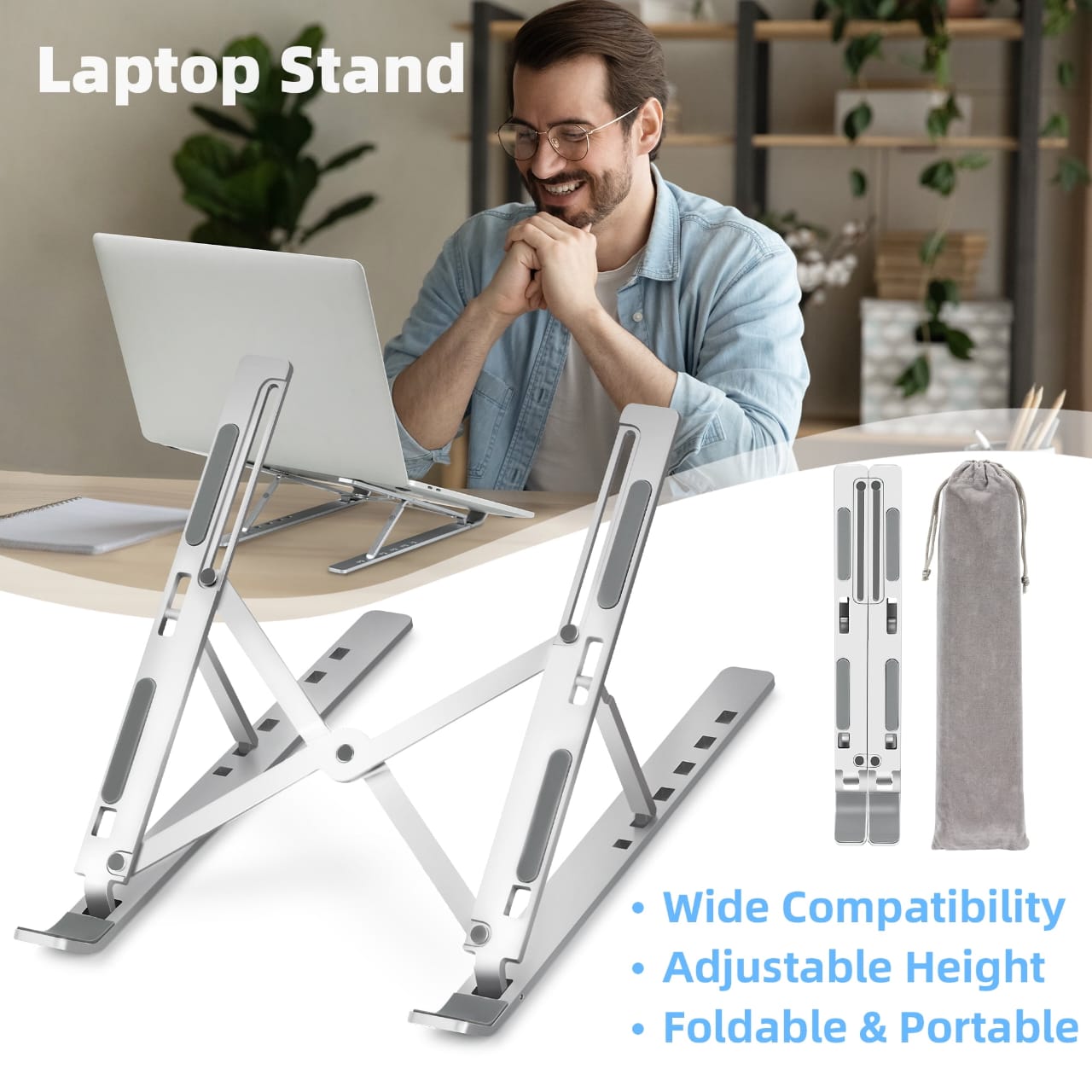 Soporte para laptop de aluminio flexible y práctico